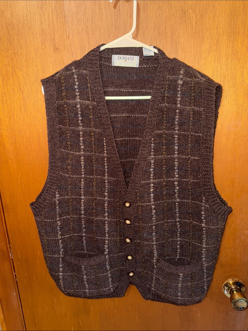 Doma Men's Brown Plaid Knit Vest